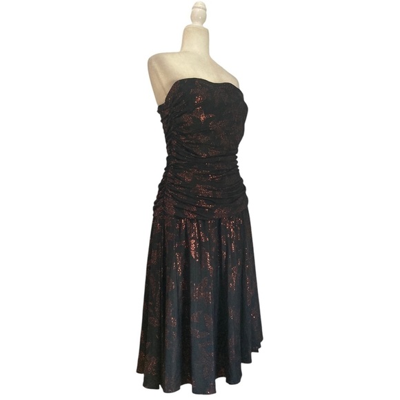 Costantino Strapless Cocktail Dress Shimmer Metallic Midi Made in Italy - Picture 3 of 13